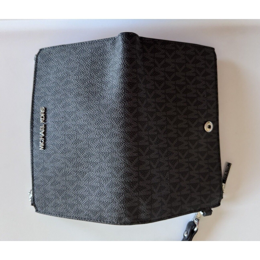 Michael Kors Jet Set Travel Double Zip Wristlet Wallet MK Logo Signature Black - Picture 12 of 15